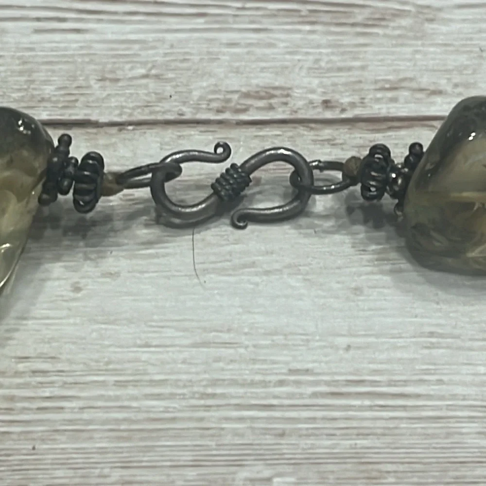 Vintage Glass Bead Necklace with Silver Bead Dividers & Clasp